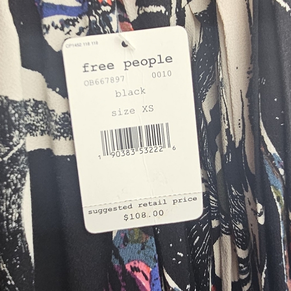 Free People Womens Drift Away Black Abstract Print Open Shoulder Tunic Dress M - Picture 7 of 15